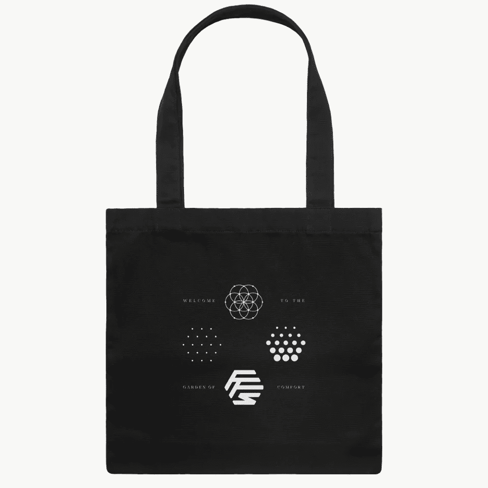 Flowers for Society OG logos jute bag black front view white background