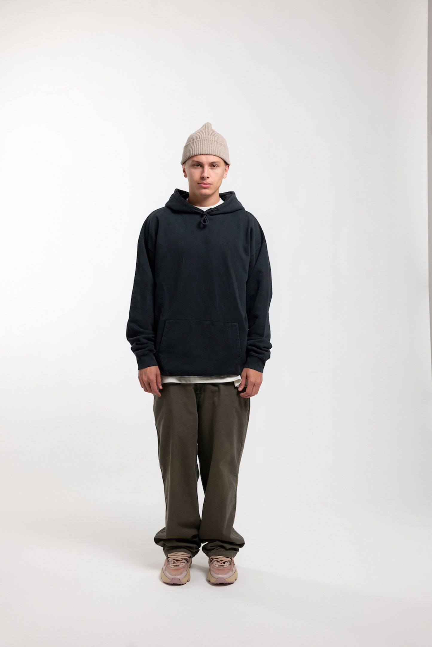 Flowers for Society basic back print hoodie black orient front view worn by model Ben