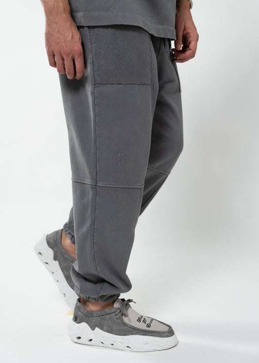 Flowers for Society Basic Jogger pant washed grey sideview worn by model Ben standing