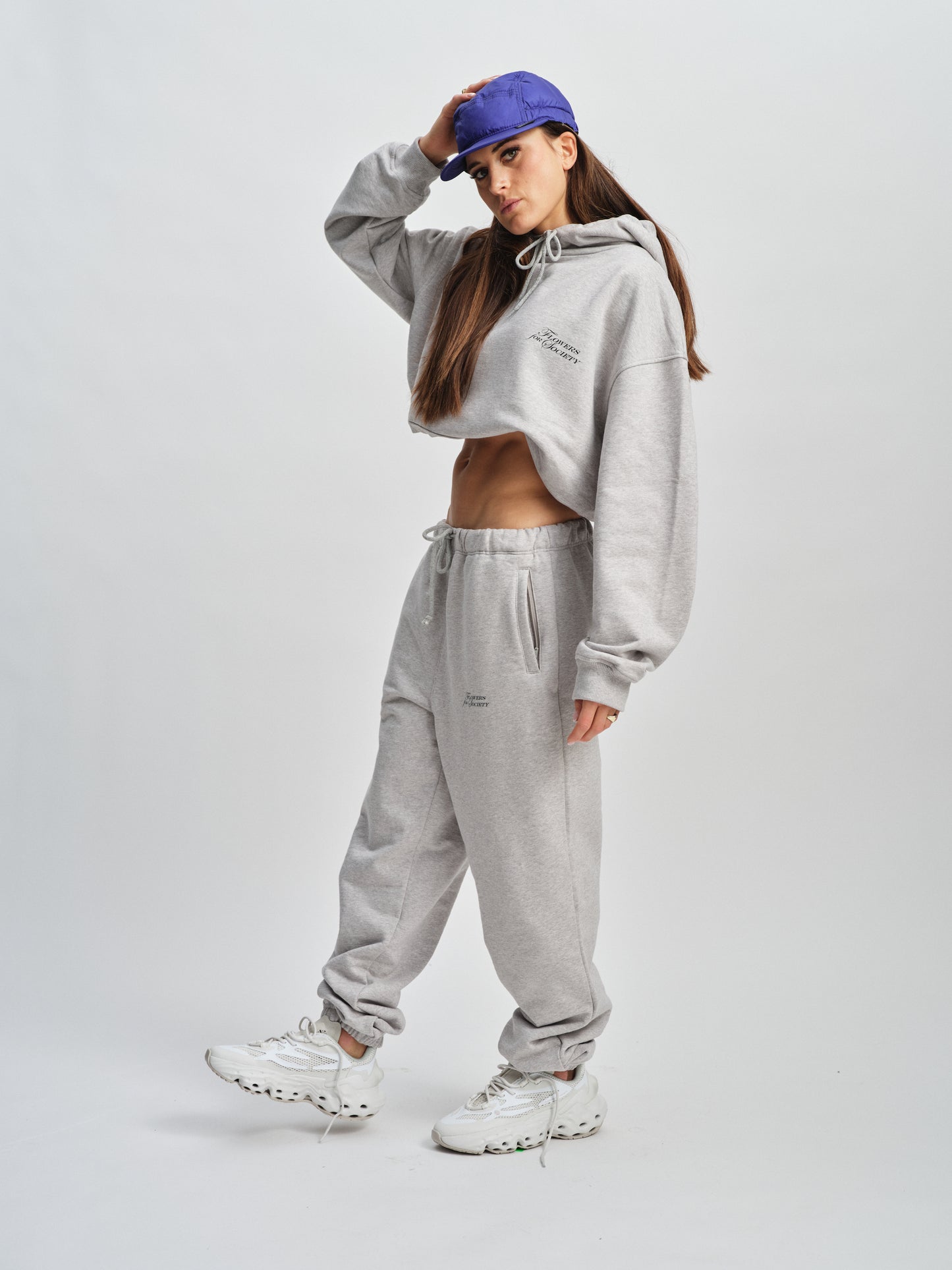 Flowers for Society bouquet pant grey sideview worn by model Imke standing