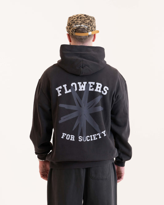 COLLEGE FLOWERS HOODIE FADED BLACK