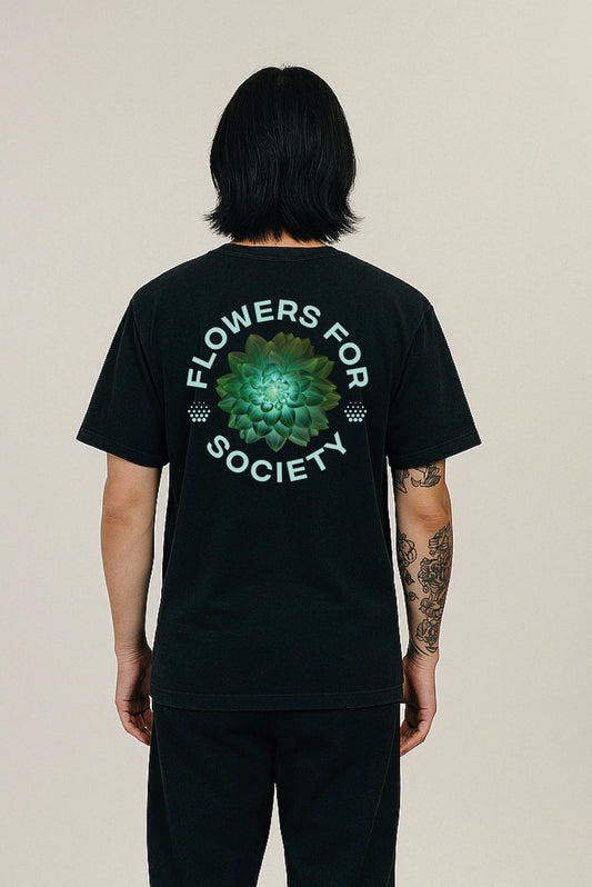flowers for society tshirt dahlia back view black green