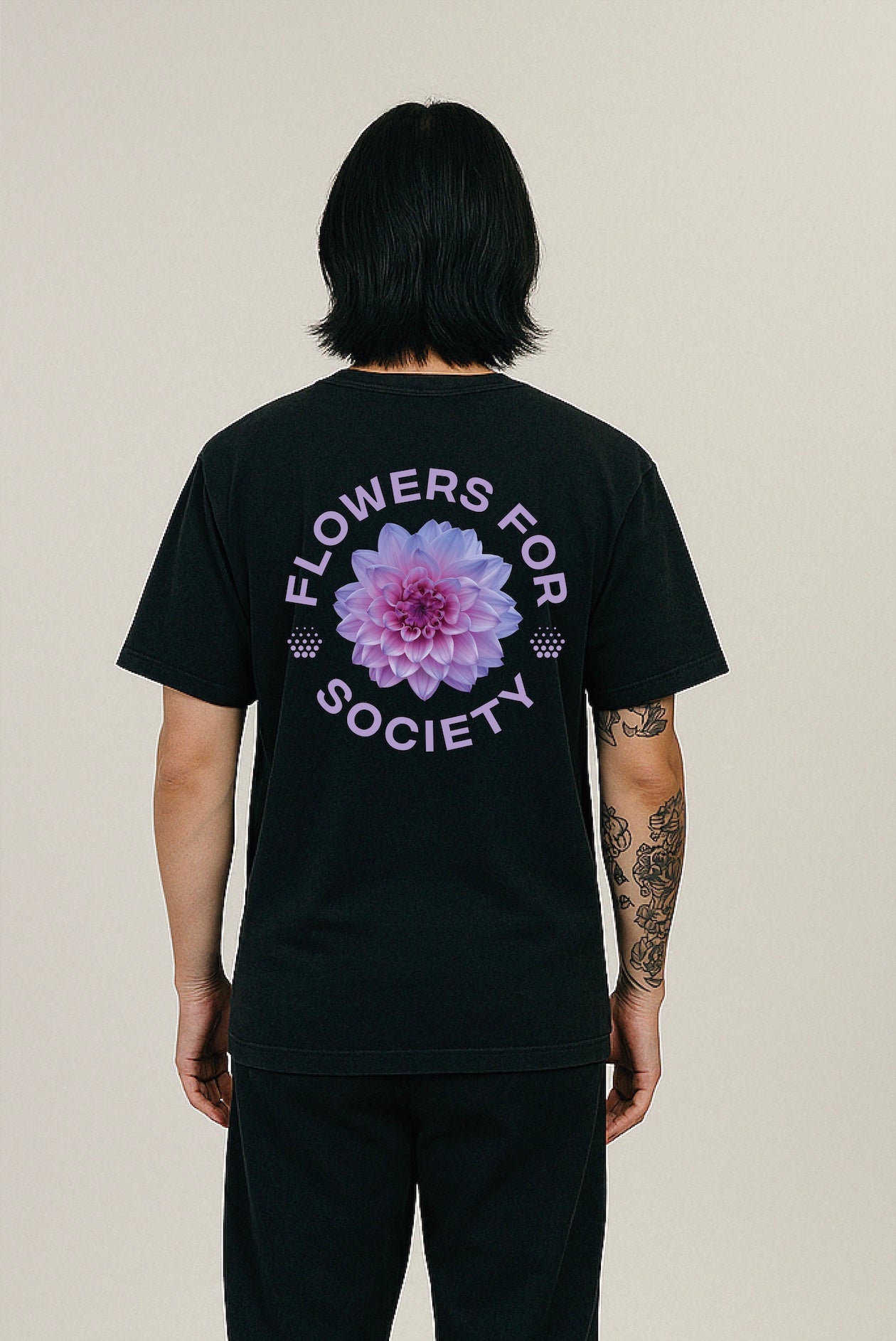 flowers for society dahlia tshirt black back view