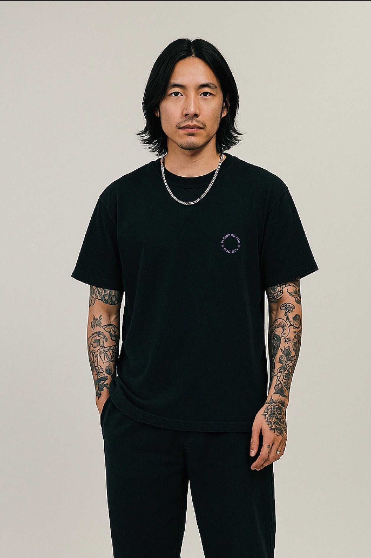 flowers for society dahlia tshirt black front view