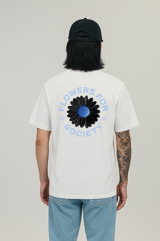 flowers for society tshirt daisy back view white blue