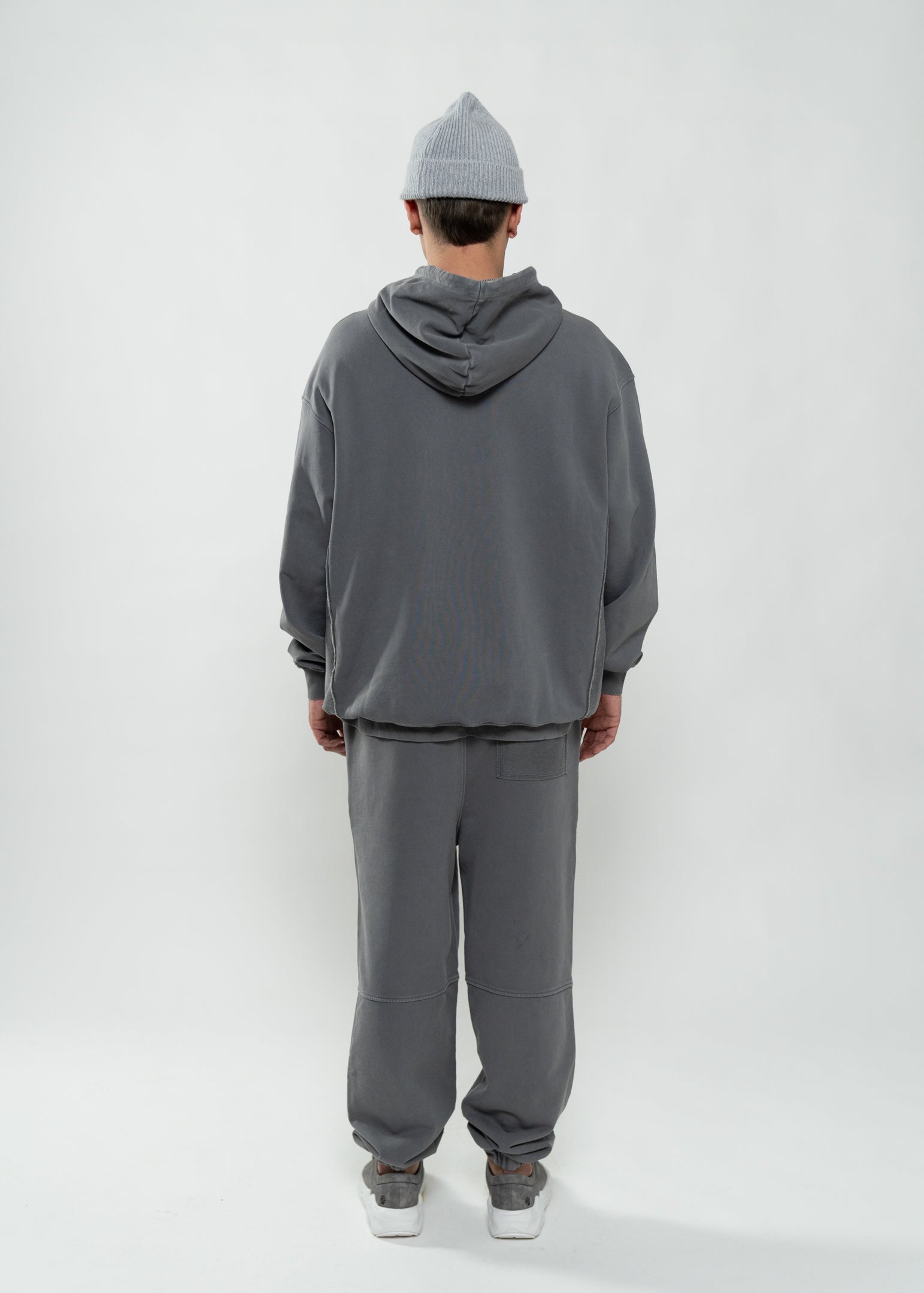 Flowers for Society Basic Jogger pant washed grey backview worn by model Ben standing