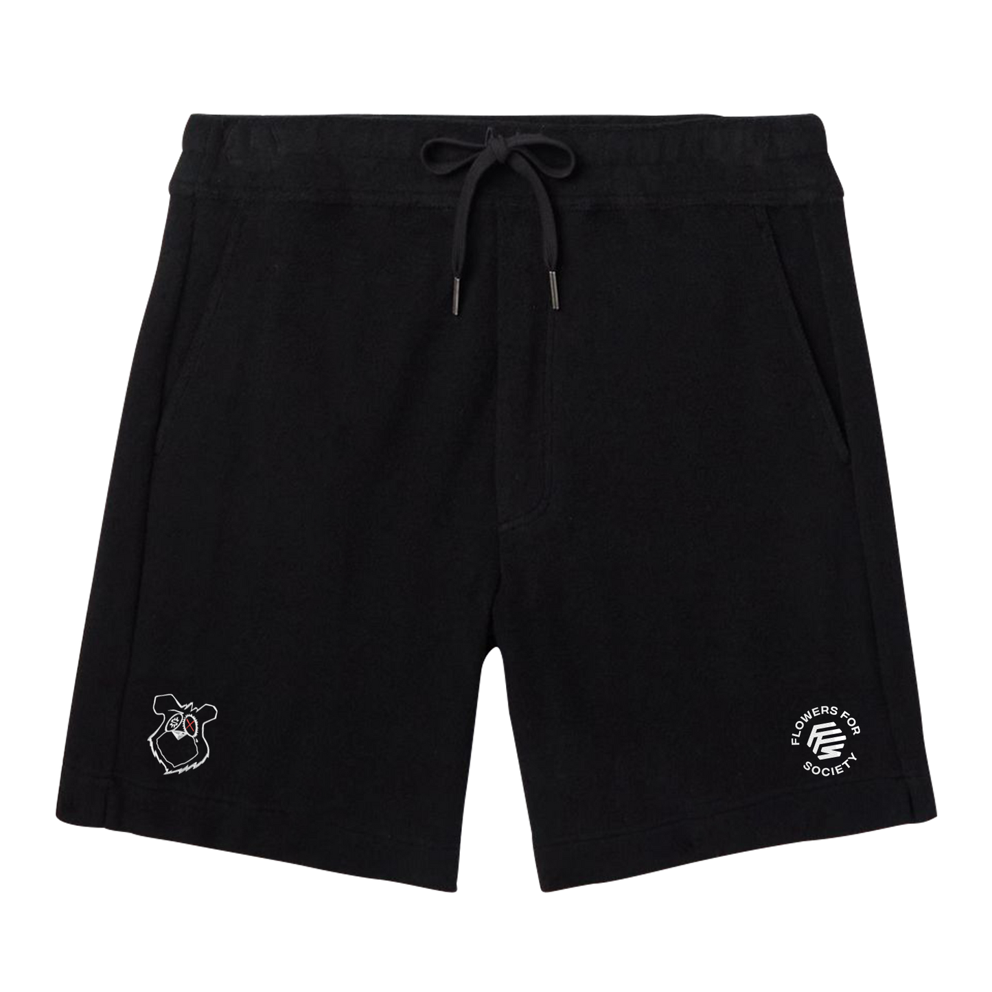 Flowers for Society King Saladeen shorts collaboration King Saladeen black frontview