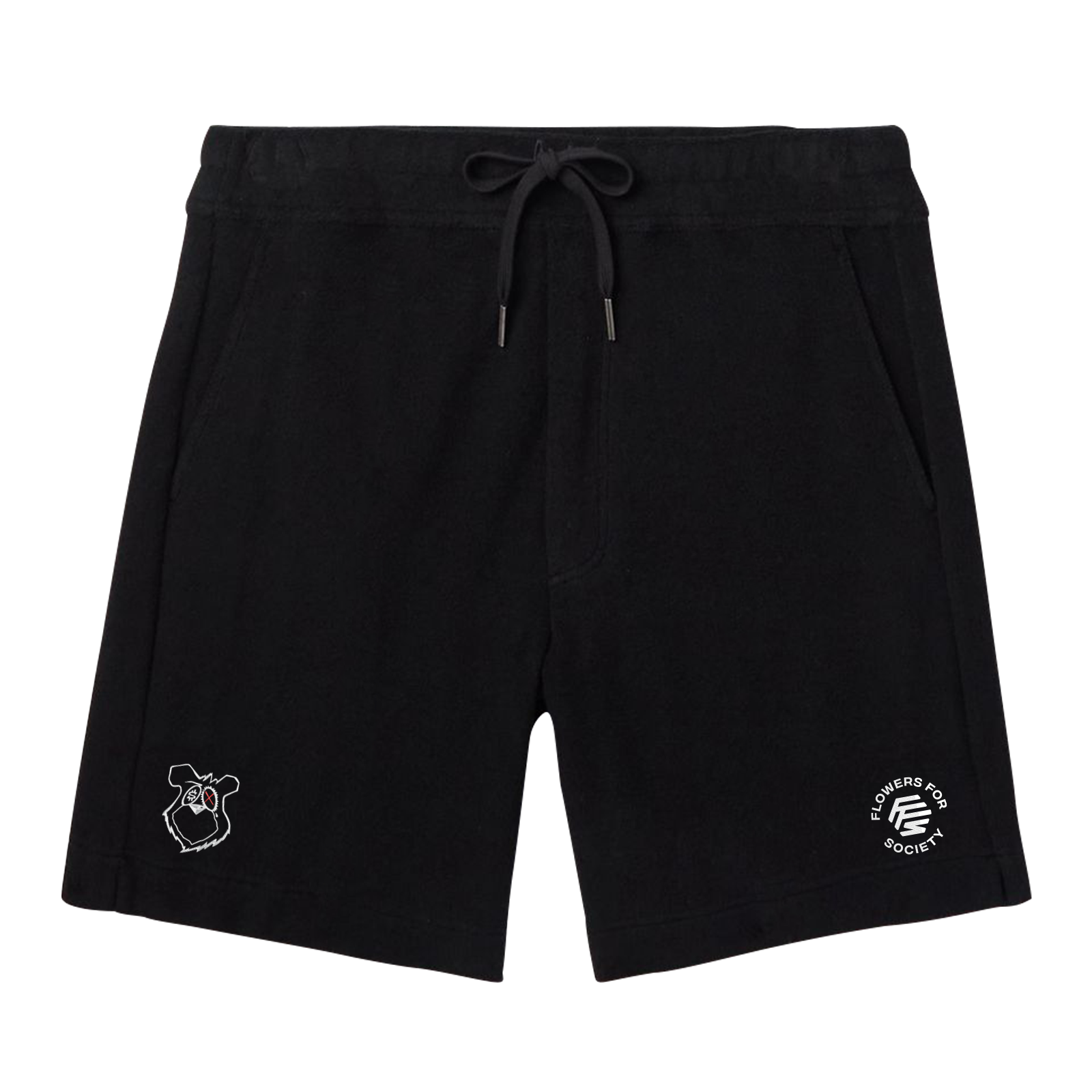 Flowers for Society King Saladeen shorts collaboration King Saladeen black frontview
